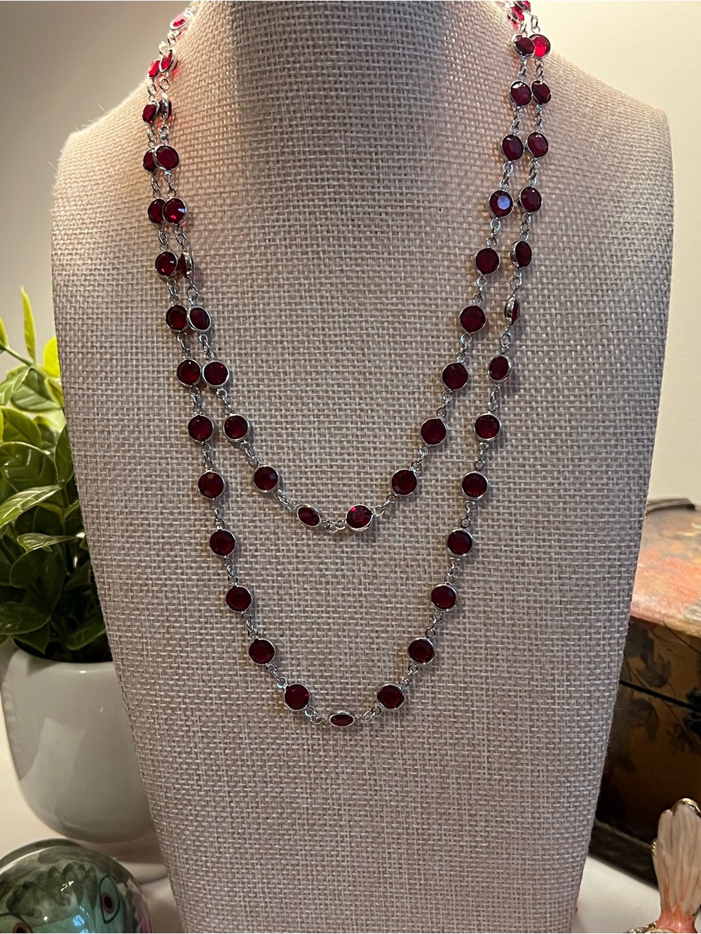 Touchstone Crystal Red Bezel Necklace
